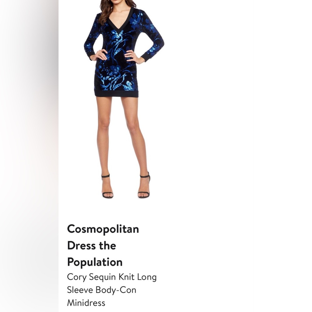Dress the Population Cosmopolitan Cory Sequin Knit Long Sleeve BodyCon Minidress